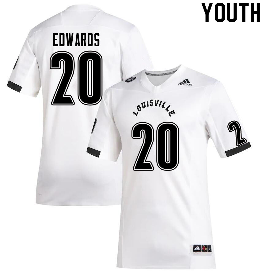Youth #20 Derrick Edwards Louisville Cardinals College Football Jerseys Sale-White - Click Image to Close